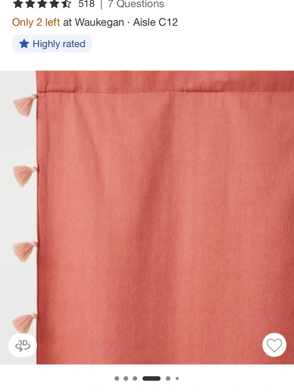 Pillowfort Tassel Trim Drapery Panel - Coral 42x84 Pair
